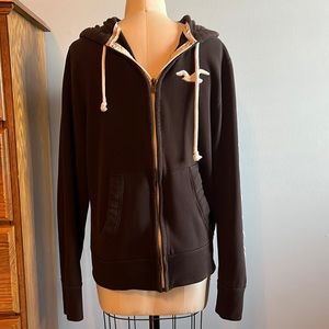 Hollister brown zippered front hooded sweatshirt